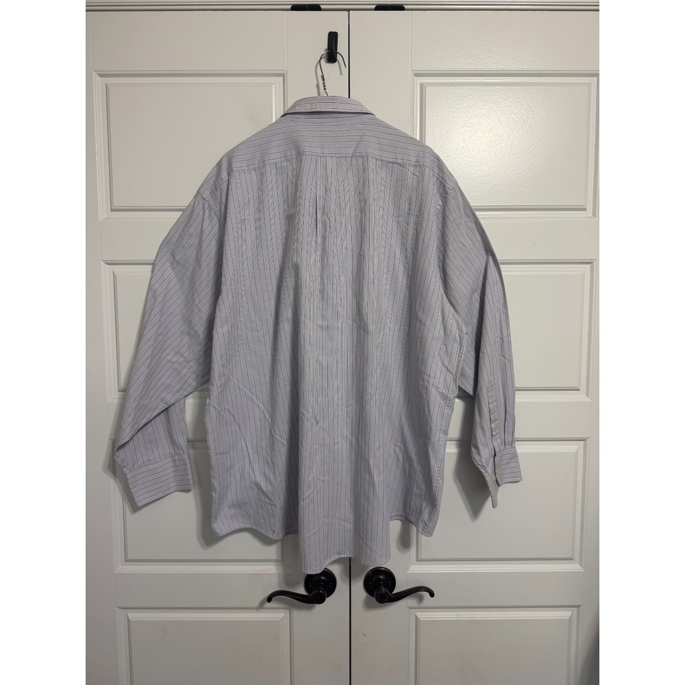 Chaps Button Down Shirt Mens 18-18.5 34/35 Blue Tan Striped Classic Fit Twill - Picture 8 of 9
